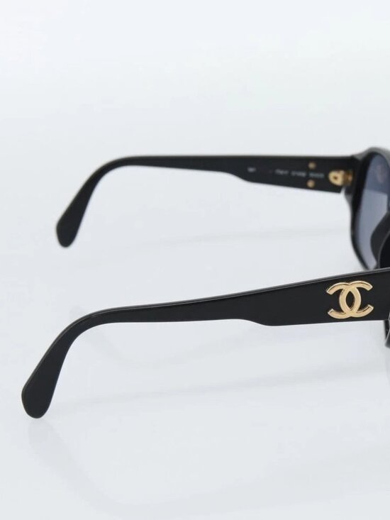 CHANEL Sunglasses plastic Black Gold CC Auth BA13653